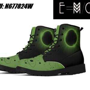 New E=M/C2 Women's Upgraded Black Hole Green  Outsole Leather Boots